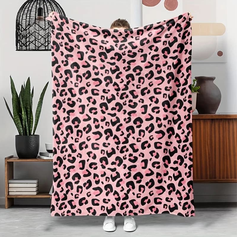 Coperta in Flanella con Stampa Leopardata, Morbida e Accogliente, Multiuso per Divano, Letto, Campeggio, Coperta Calda