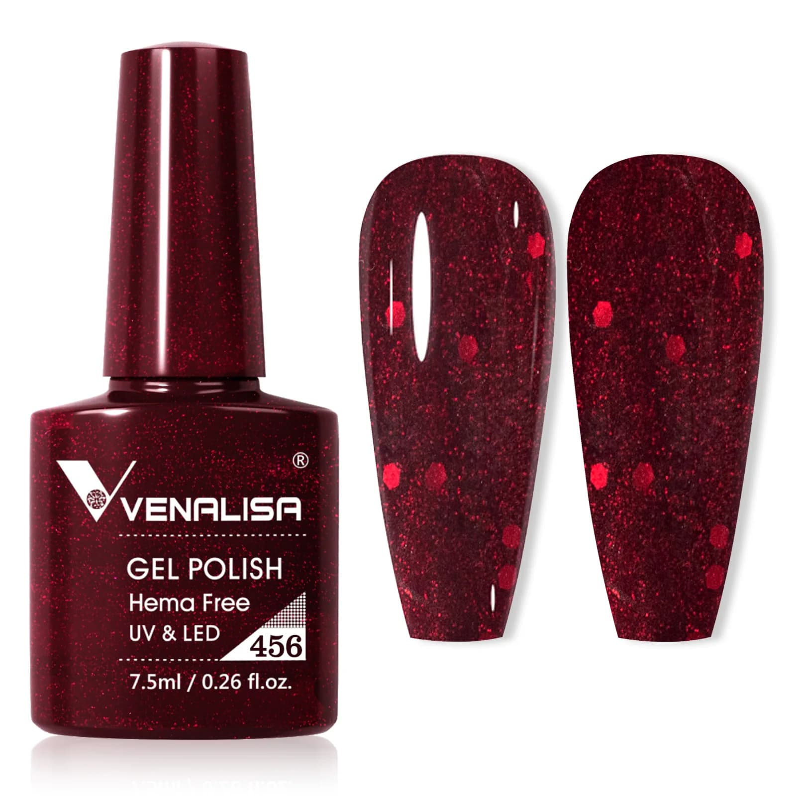 VENALISA Smalto gel per unghie 7,5 ml TPO/HEMA FREE Natale Rosso Sparkle Gel colorato con paillettes Semi permanente Soak Off Smalto gel UV LED