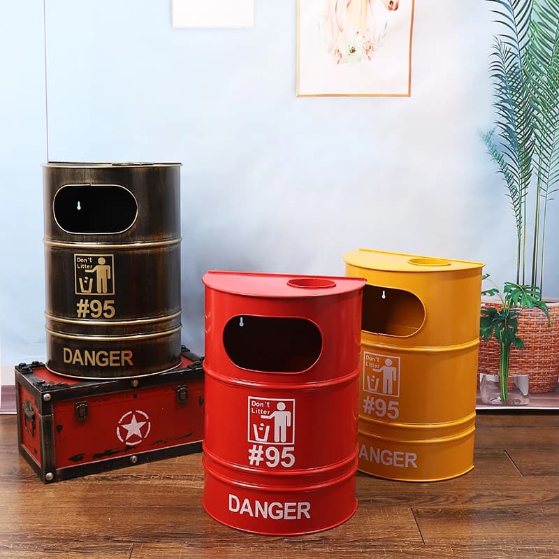 Handcrafted Metal Trash Can Wall-Mountable Large Capacity Industrial Style Recycling Bin Home Decor Kitchen Bathroom Accessories