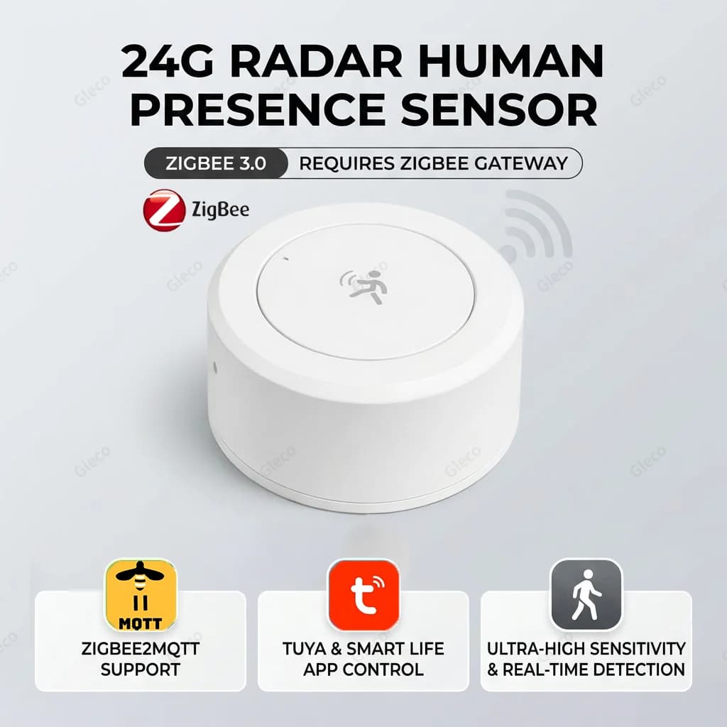 Radar Zigbee 24G Mmwave Presence Sensor, Movement/Static Detector for Intelligent Home Automation Tuya Z2M