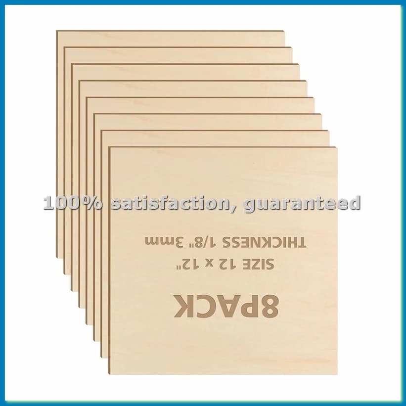 12 x 12 inch tile plywood sheets - 3 mm, 8 pieces of rough wood square panels for DIY jobs, laser cutting - ABWY