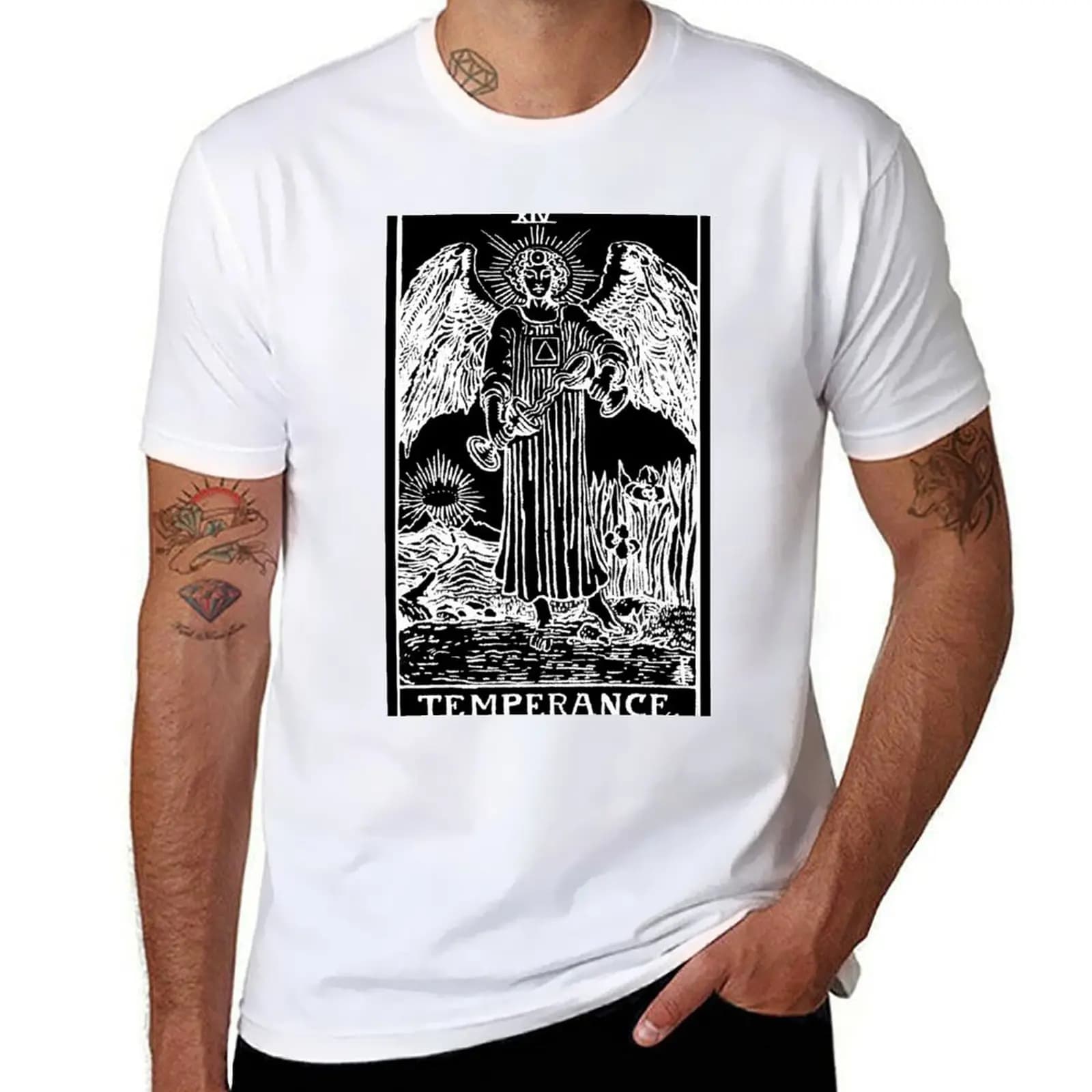 XIV. Temperanza Tarocchi Carta Ossidiana e Perla T-shirt magliette anime maglietta oversize per uomo T-shirt in cotone 100%.