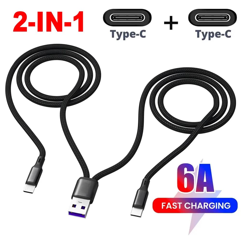 Cavo USB tipo C 2 in 1 da 1,2 metri Adattatore cavo di ricarica rapida 6A Linea dati da USB C a tipo C per cavi di ricarica per smartphone