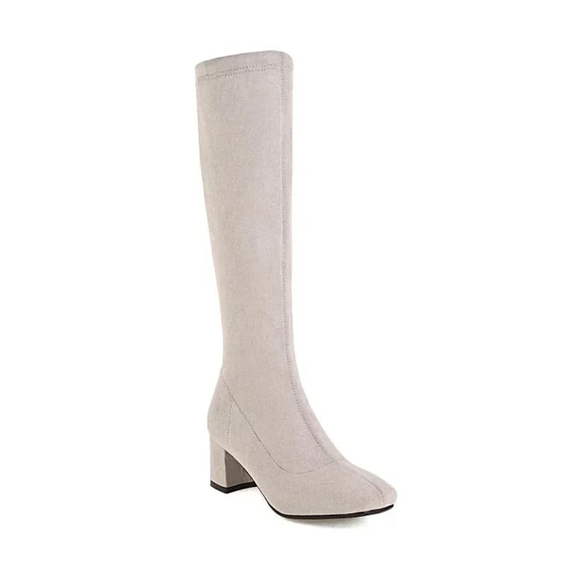 Knee High Boots Women Autumn Winter Side Zipper Thick High Heels SquareToe Warm Black Brown Long Platform Boots 2188