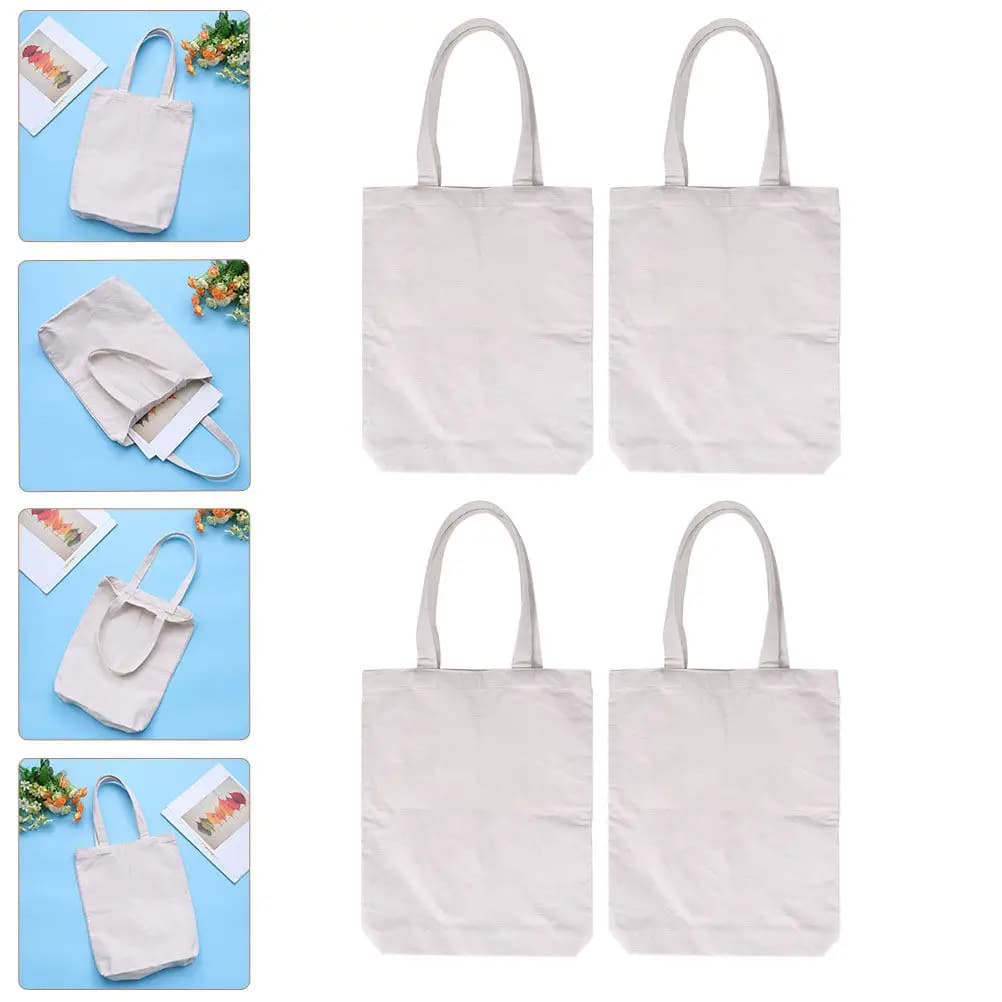 Set di 4 Borse in Tela di Cotone Ecologiche Riutilizzabili per la Spesa, Viaggi, Spiaggia, Leggere, Personalizzabili