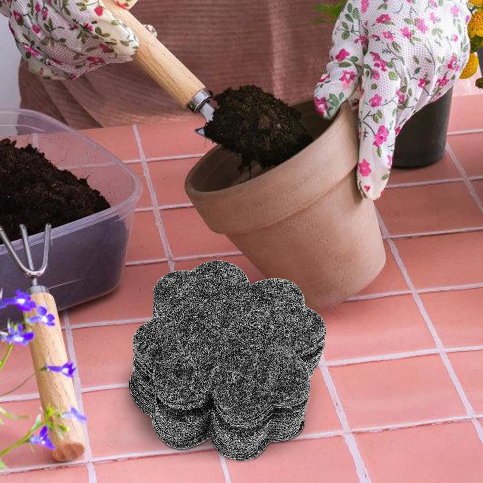 40 Pezzi Tappetini in Feltro per Vasi, Tappetini Drenanti per Fioriere, Previene l'Umidificazione del Pavimento e lo Sversamento della Terra, Favorisce la Crescita delle Piante, Sottovasi