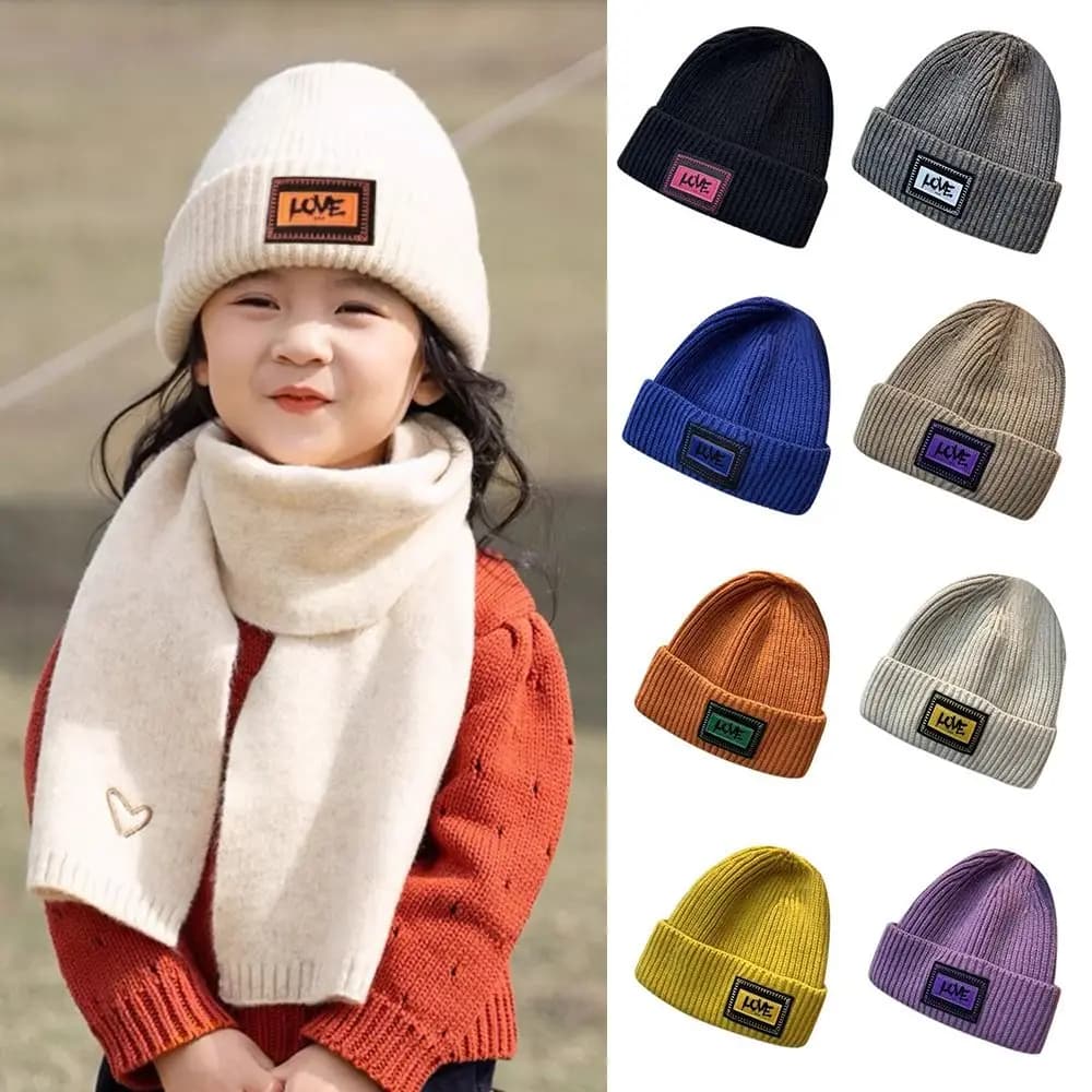 Love Letter Pattern Kids Knitted Hat Crochet Thick Winter Autumn Beanies Caps Soft Warm Pullover Hat Toddler Newborn Infant