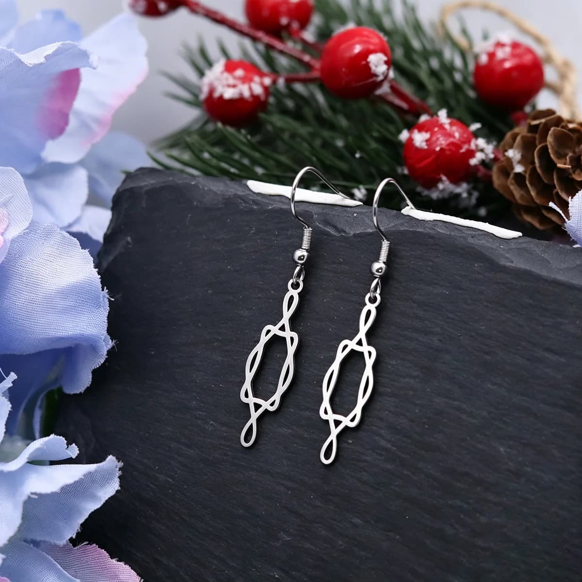 Kinitial Stainless Steel Intertwined Knot Long Dangle Hook Earring Minimal Abstract Twisted Line Drop Ear Jewelry Gift For Women