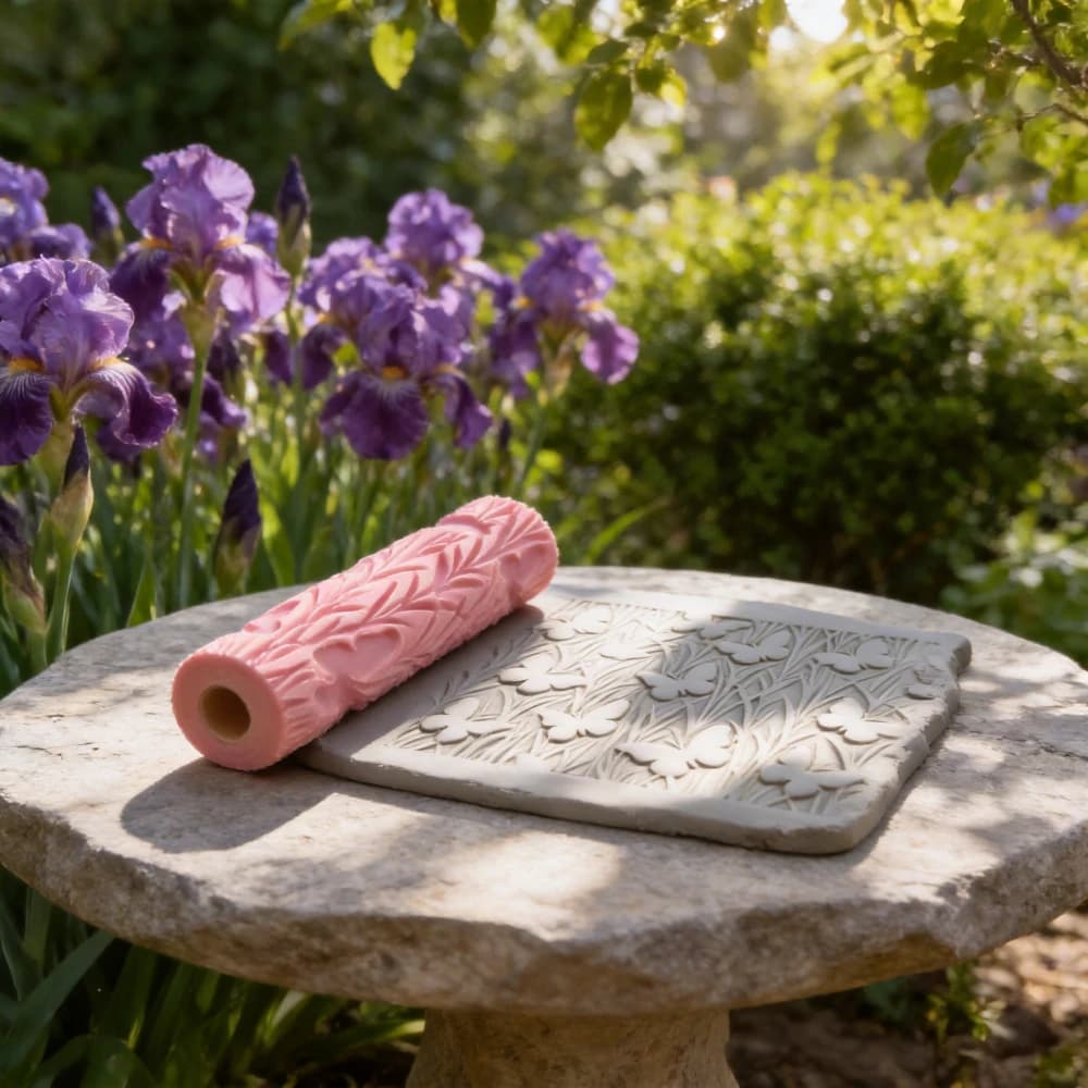 DIY Pottery Craft Rolling Pin Tool Butterfly Meadow Floral & Wing Pattern Clay Relief Texture Roller for Polymer Clay Ceramic