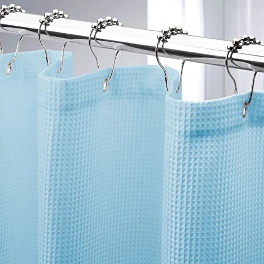 Baby Blue Shower Curtain Fabric, Waffle Shower Curtain Polyester, Heavy Duty 240GSM, Hotel Quality Bathroom Shower Curtains, 72