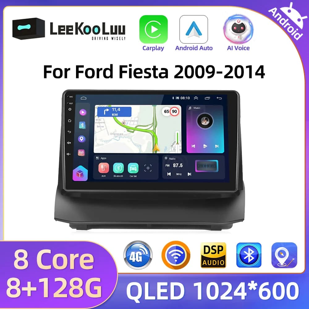 LeeKooLuu Carplay Android Auto 2 Din Autoradio GPS Stereo for Ford Fiesta 2009-2014 media player Android 4G WiFi DSP