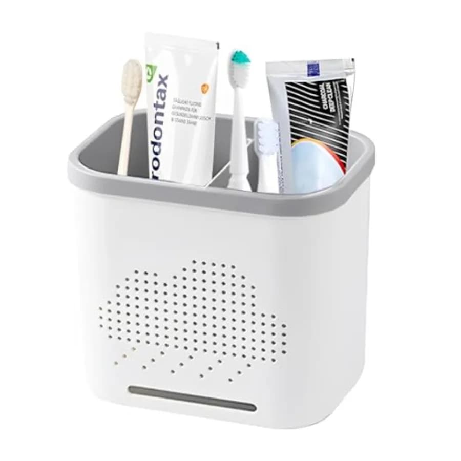 2 Slots Toothbrush Holder and Toothpaste Holder with Drain Hole, Detachable Easy Cleaning Multi-Functional Organizer Caddy Stor