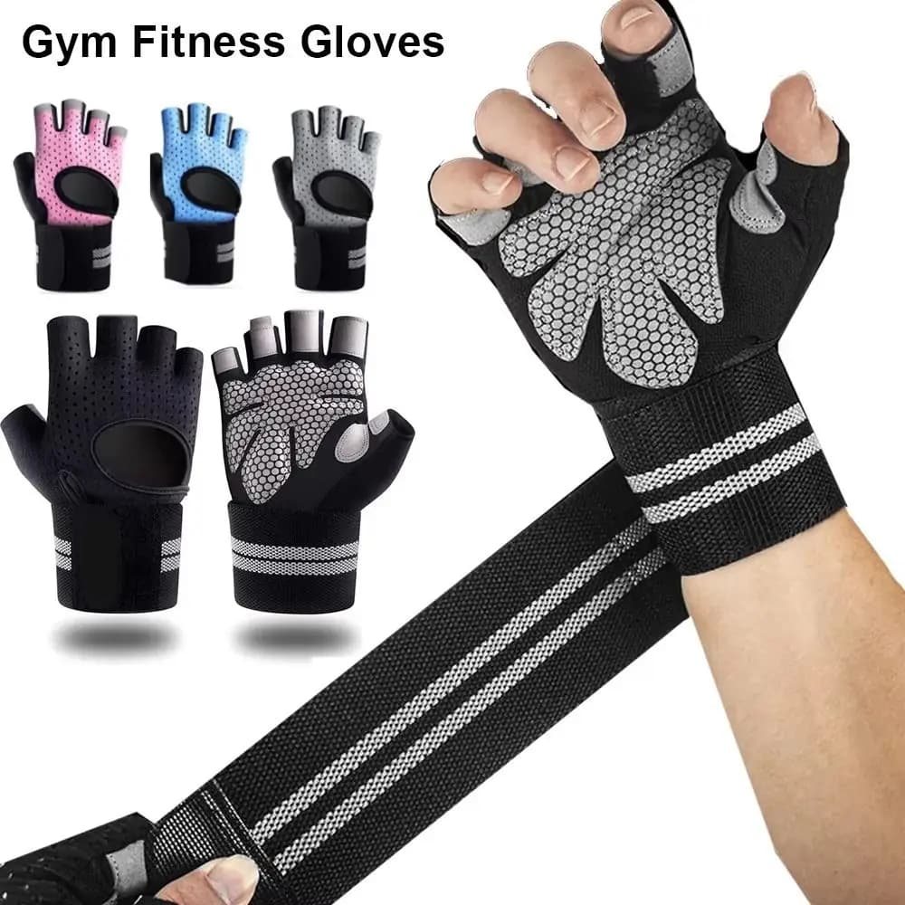 1 pair with wrist band support Gym Gloves for fitness Wrist Gloves for anti-slip exercises with half fingers Breathable