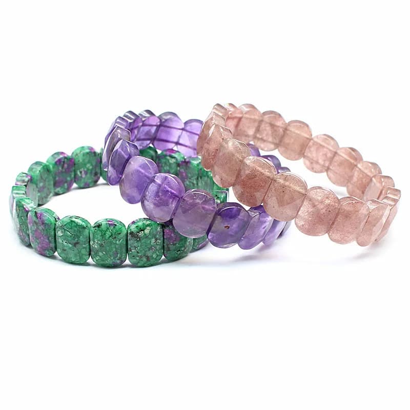 Bracciale con Perline Quadrate in Pietra Naturale, Ametista e Quarzo Rosa, Gioiello Curativo in Cristallo per Donne e Uomini, Idea Regalo
