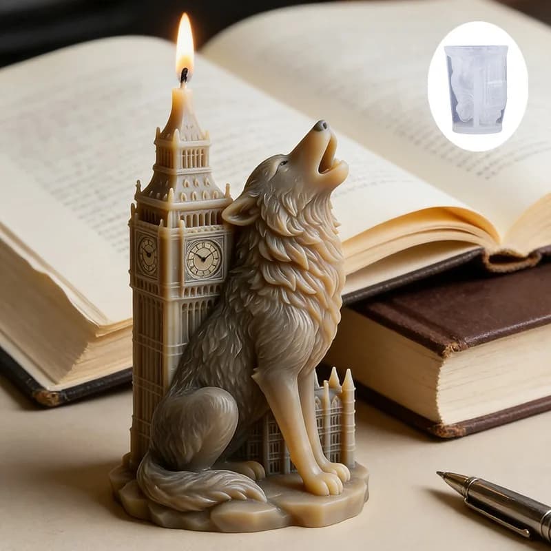 Stampo in silicone 3D a forma di lupo e Big Ben per candele fai da te, stampo per la creazione di candele aromatiche, per cera, resina, gesso, decorazione unica per la casa, artigianato.