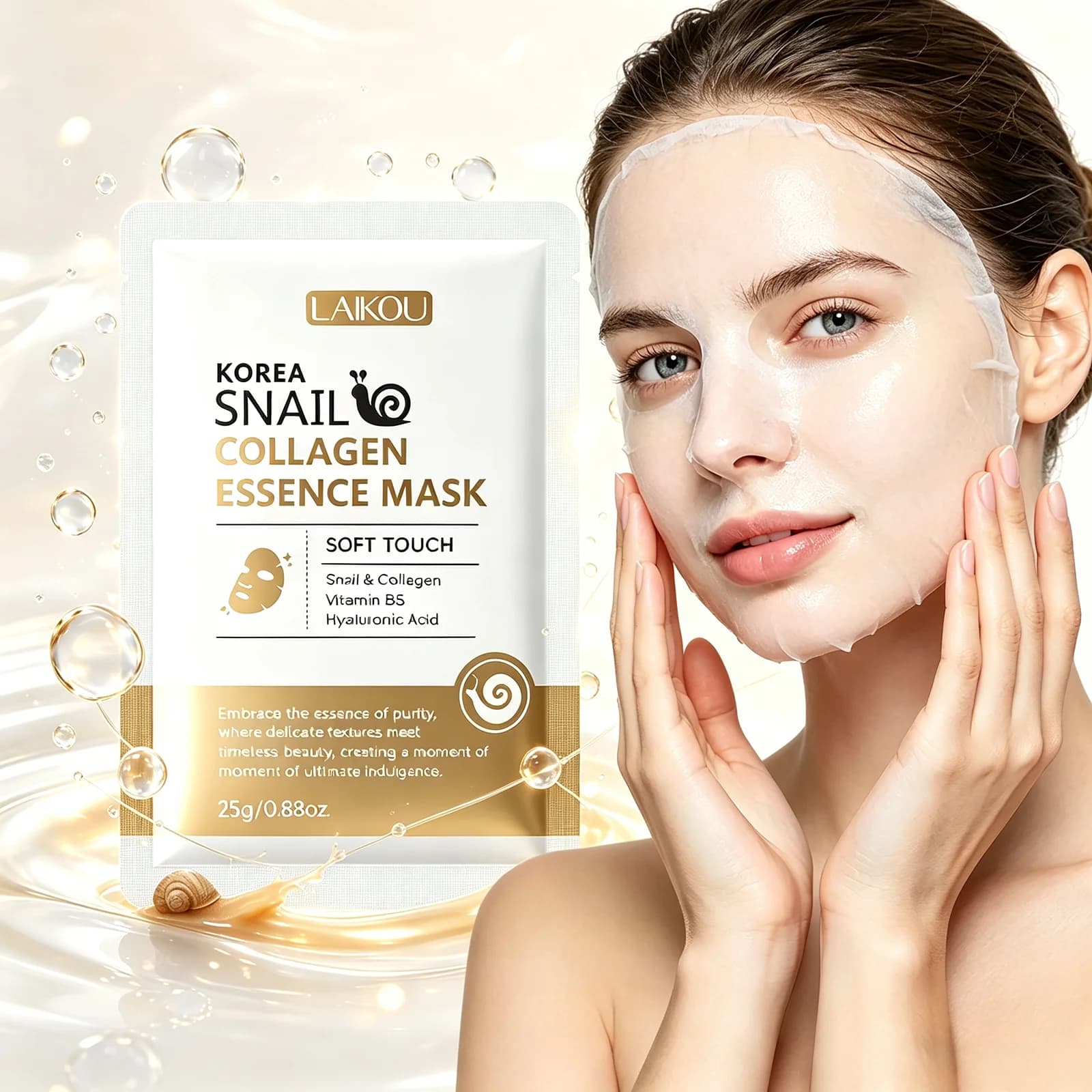 LAIKOU Maschera Coreana all'Essenza di Collagene di Lumaca, Maschera in Foglio Idratante e Nutriente per la Cura Quotidiana della Pelle, 25g
