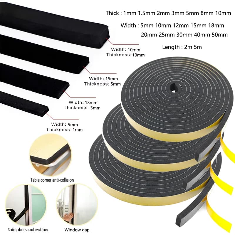 1 2-10 m Antique Sealing Strip Roll, Foam Insulating Tape 1-10 mm Thickness and EVA Black Foam Rubber Strip EVA 5-40 mm