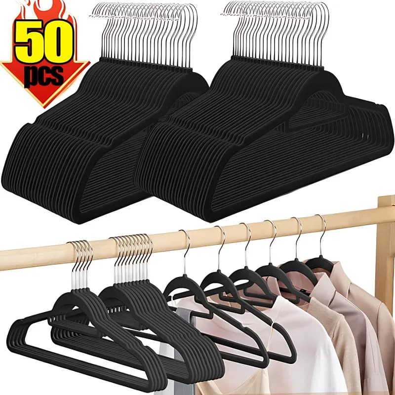 50/10PCS Velvet coat hanger Anti-scratch clothes hanger for home drying Bedroom Wardrobe Clothes rack