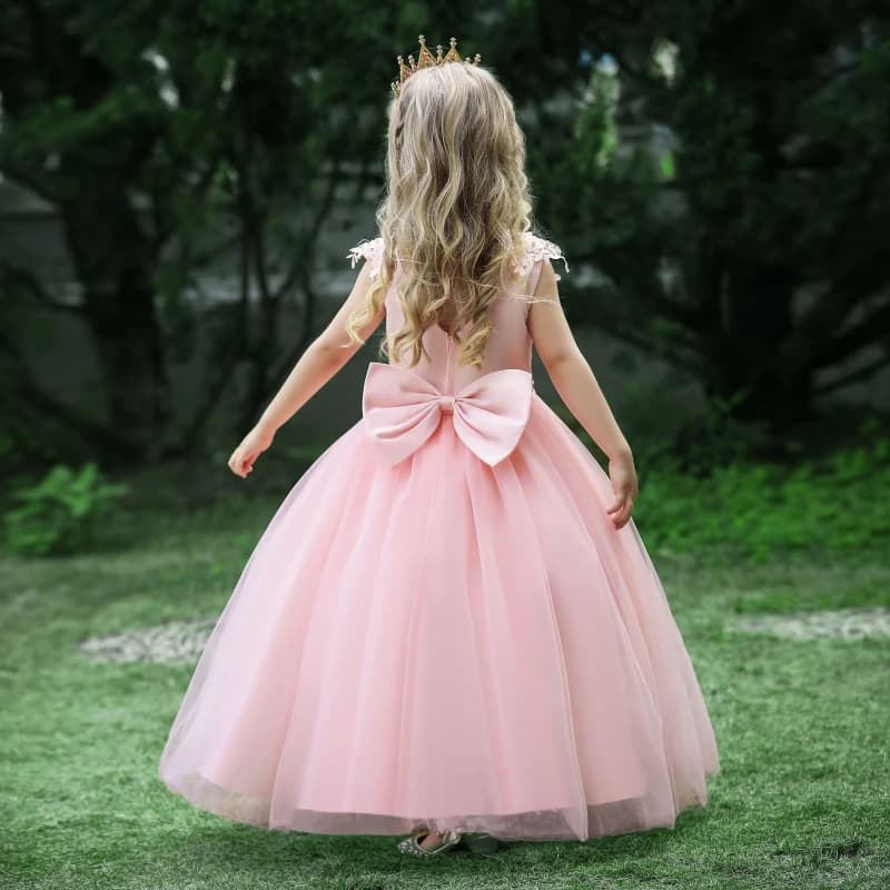 Abiti da ragazza di fiore semplici personalizzati per applicazioni gonfie in tulle da sposa con fiocco Primi abiti da festa di compleanno eucaristici per bambini