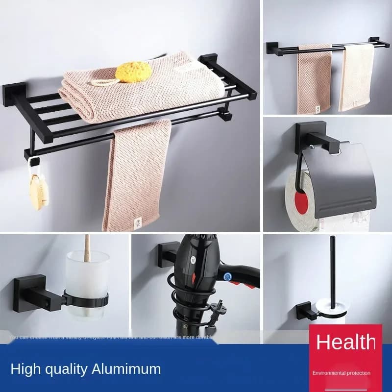 Set di accessori per il bagno Space in alluminio, portasciugamani, portasciugamani di carta, portaoggetti, scopino per WC, accessori per il bagno