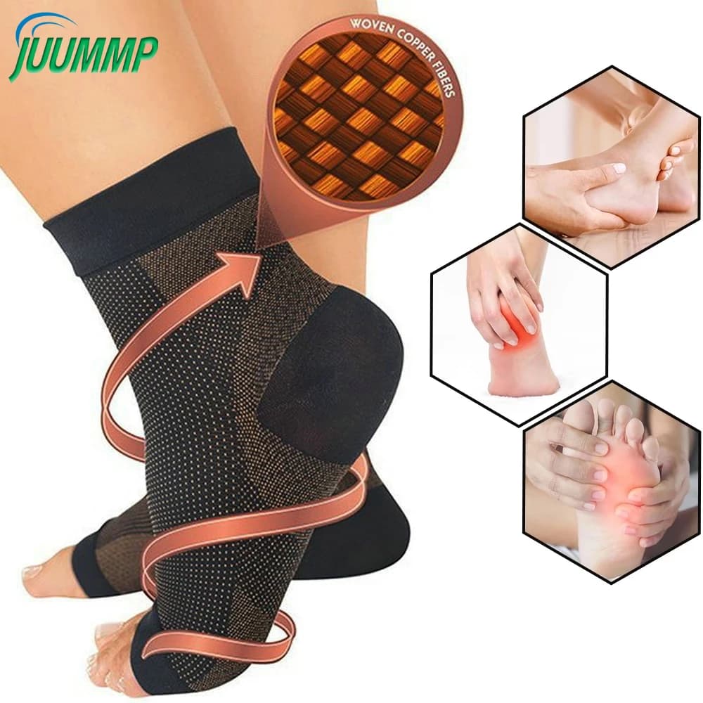 1 paio di calzini per neuropatia, calzini con tutore per caviglia in rame e calzini a compressione per tendinite, per alleviare il dolore, fascite plantare per donna/uomo
