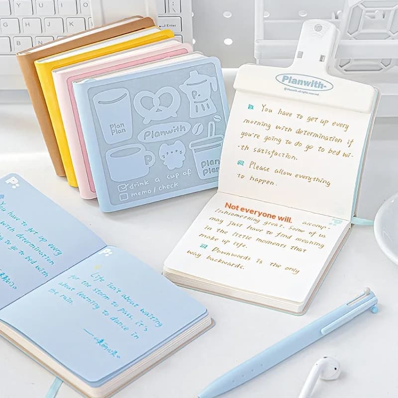 Planwith Pocket Mini Notebook Planner Square 100mm PU Cover Dual Color Inner Pages Travel Journal Writing Handbook Free Stickers