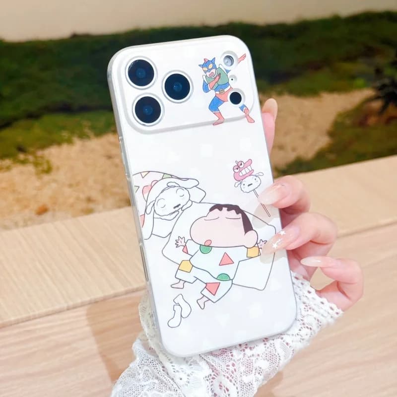 Cute Cartoon Crayon Shin-Chan Phone Case For iPhone 17 16 15 14 13 12 11 Pro Max Plus Air mini 3D Pajamas Shinchan Holder Cover