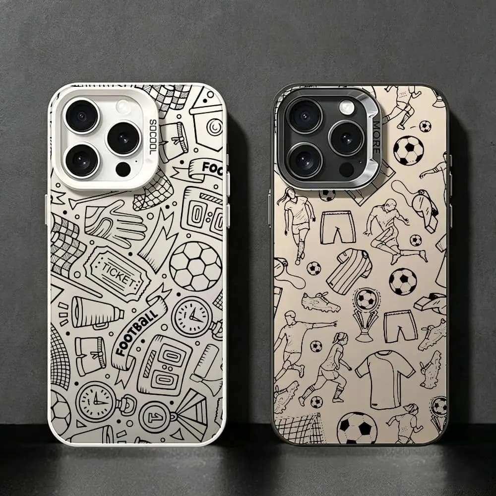 Football Phone Case For iPhone 17/16/15/14/13/12/11 Pro Max Luxury Silver TPU Case Shockproof Anti-Scratch