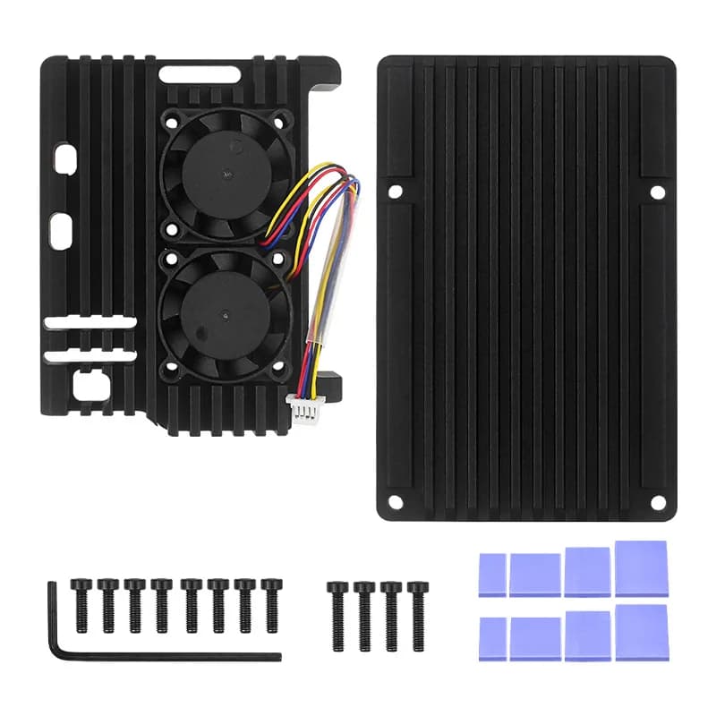 Case in Lega di Alluminio con Doppia Ventola per Raspberry Pi 5, Scatola Metallica per Raffreddamento Passivo
