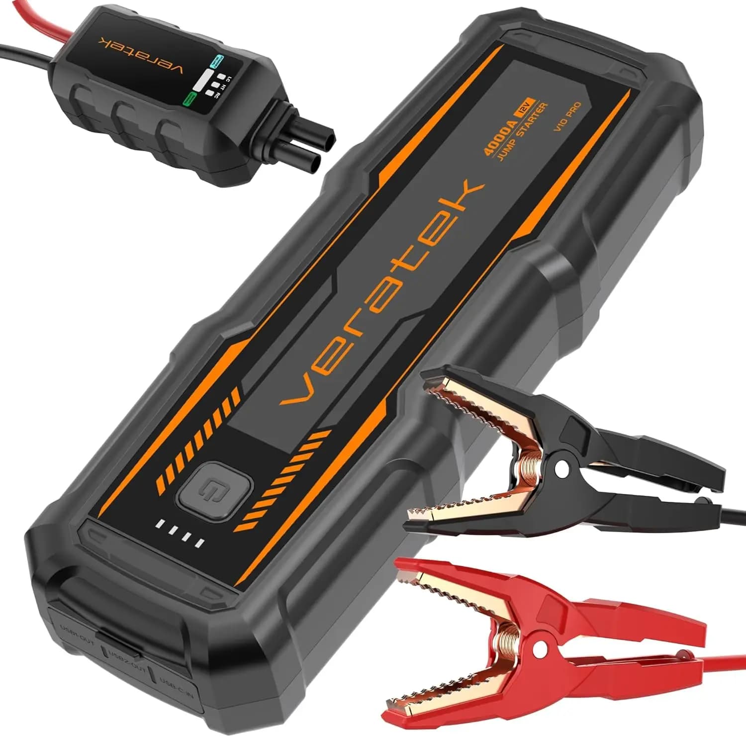 V10 Pro 4000A Avviatore di emergenza per auto portatile Booster al litio 12V con SmartCharge, Power Bank 24000mAh, cavi jumper, luce a LED