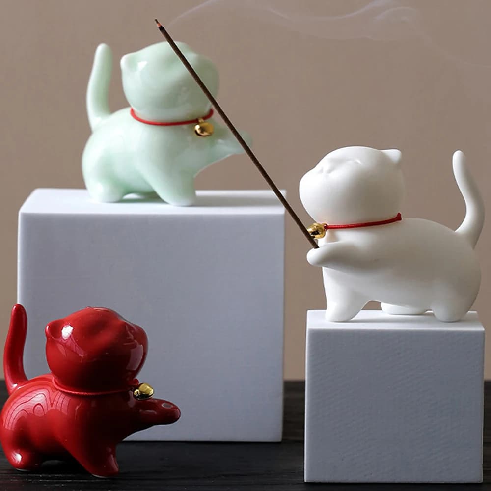 Simpatico gatto bruciatore di incenso porta bastoncini linea buddista piatto di incenso bobina di legno di sandalo base templi studi di yoga decorazione della casa