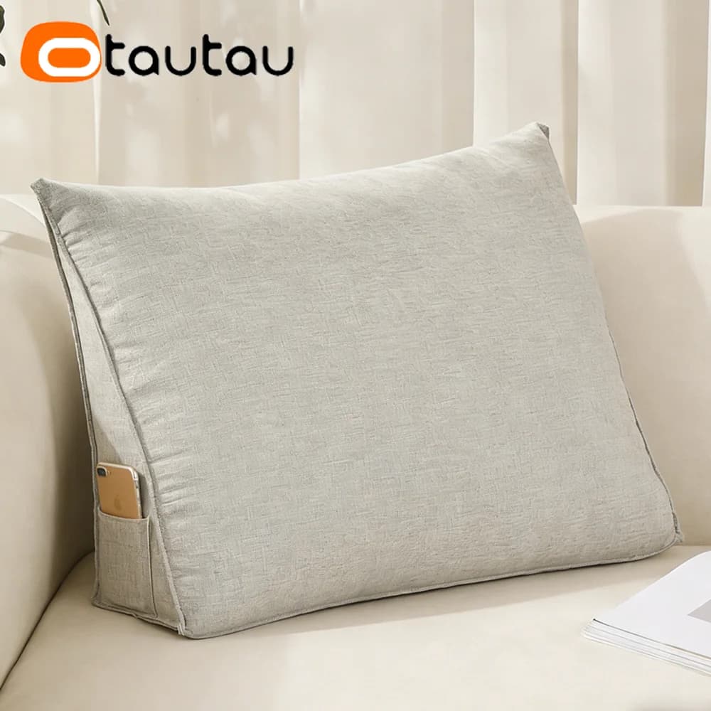 OTAUTAU Fodera per cuscino triangolare in cotone e lino, finta fodera per cuscino schienale per letto, divano, sedia KD001【Solo fodera per cuscino! Senza imbottitura!】