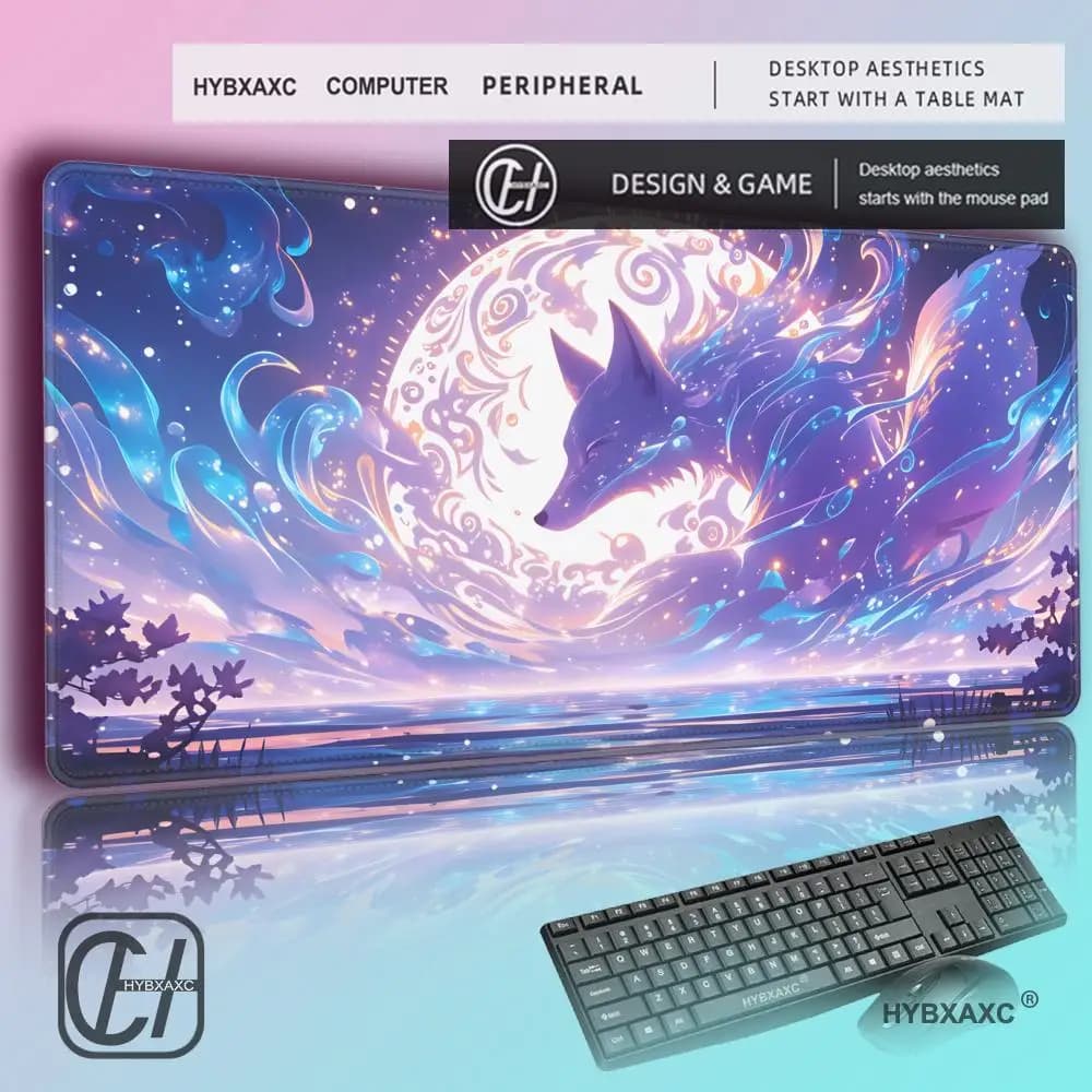 HYBXAXC Mouse Pad Anime Fox Gamer Pink Purple Star Large Gaming Mousepad Table Accessories Non-slip Mausepad Kawaii Desk Mat