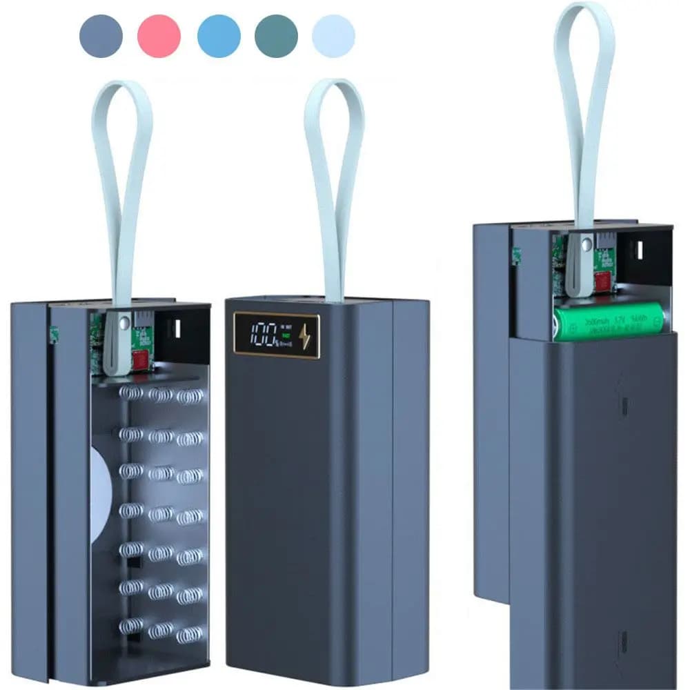 Display LCD senza saldature, supporto di ricarica doppio USB, scatola porta batterie, custodia per batterie, custodia per power bank con 21 batterie 18650