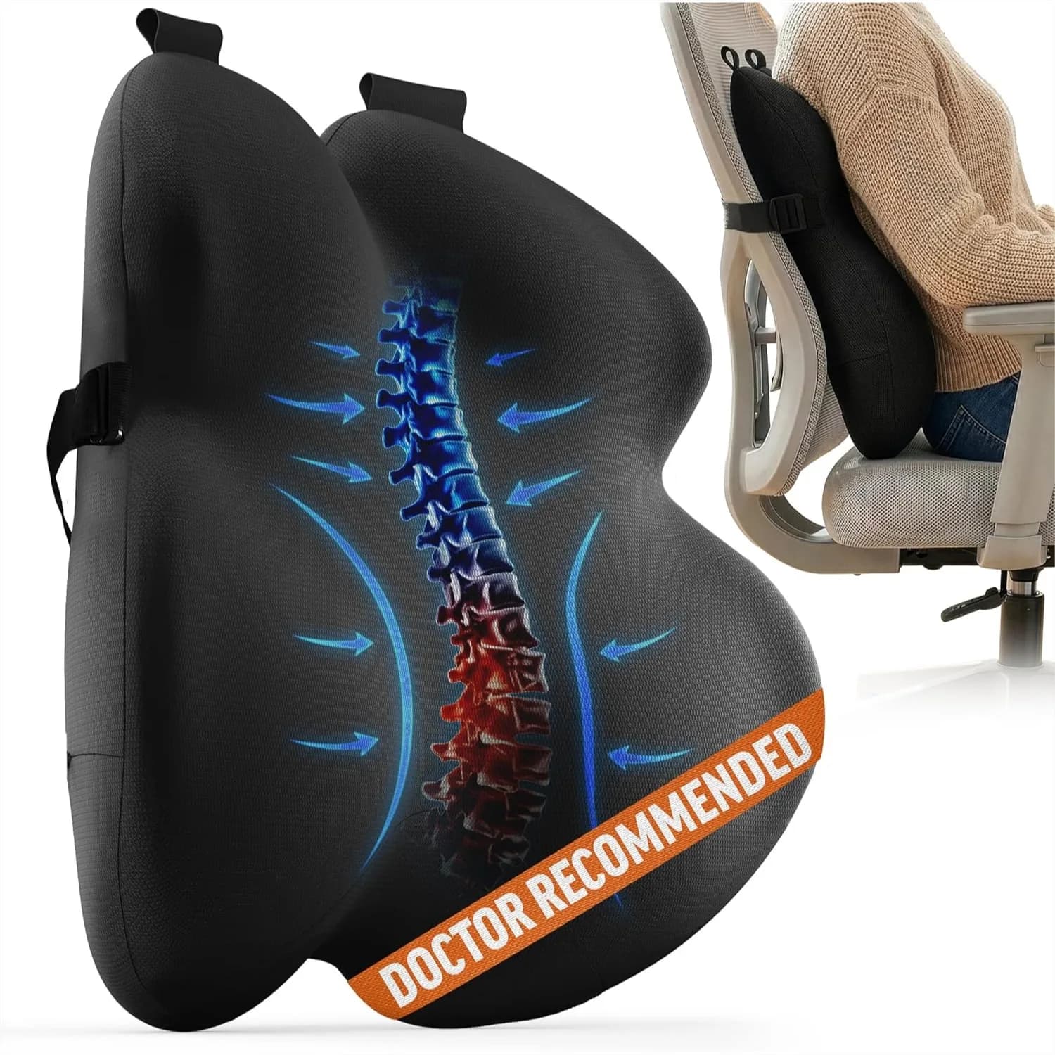 Cuscino di Supporto Lombare per Sedia da Ufficio - Cuscino in Memory Foam per la Schiena, Favorisce una Migliore Postura e Allevia il Dolore alla Schiena
