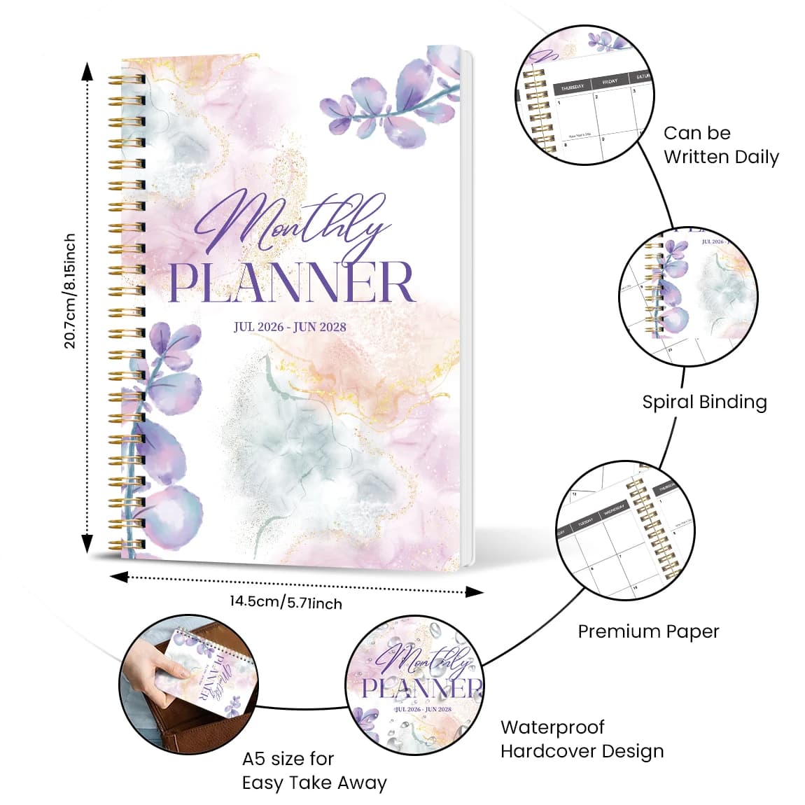 2026-2027 A5 Weekly & Monthly Planner – Jan 2026 to Dec 2027 Spiral Organizer with Calendar & Notes, School & Office Supplies