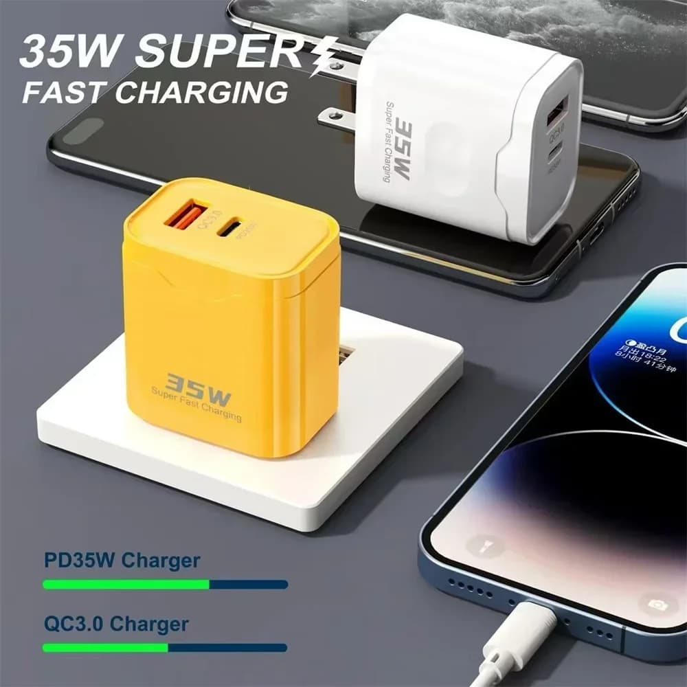 Caricatore rapido USB C da 35 W Spina UE USA QC3.0 Adattatore da parete PD per iPhone Xiaomi Samsung Huawei OnePlus Caricatore USB per telefono cellulare da viaggio