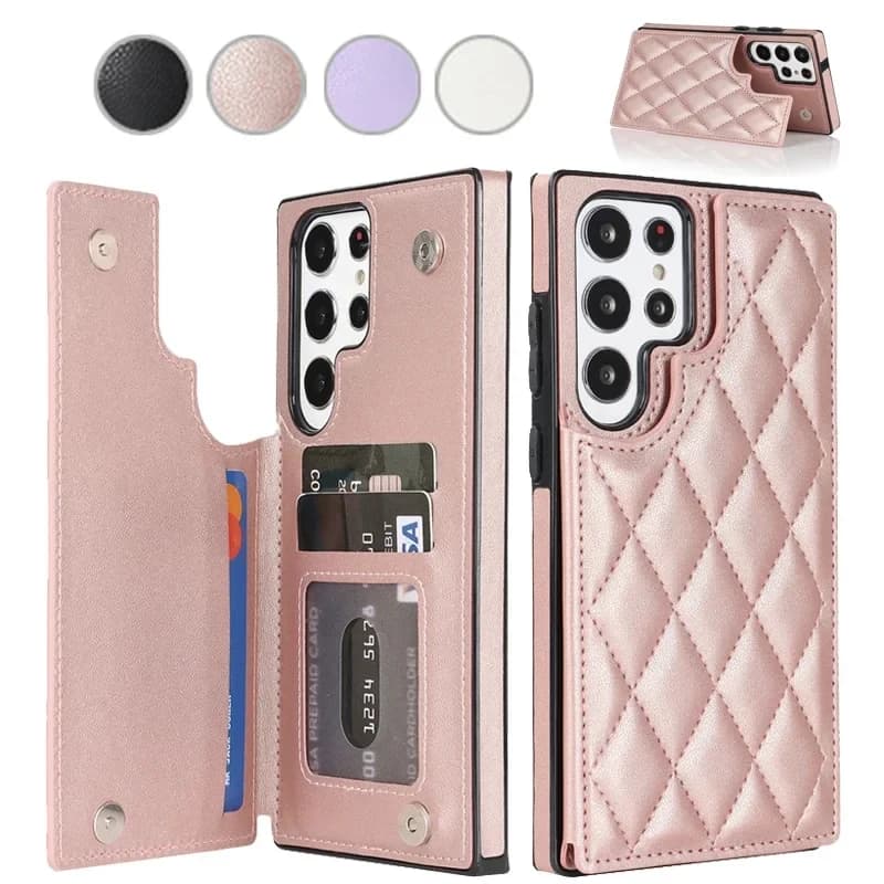 Custodia a libro in pelle di lusso per Samsung S26 S25 S24 S23 S22 S21 Ultra Plus FE con porta carte e portafoglio, cover posteriore