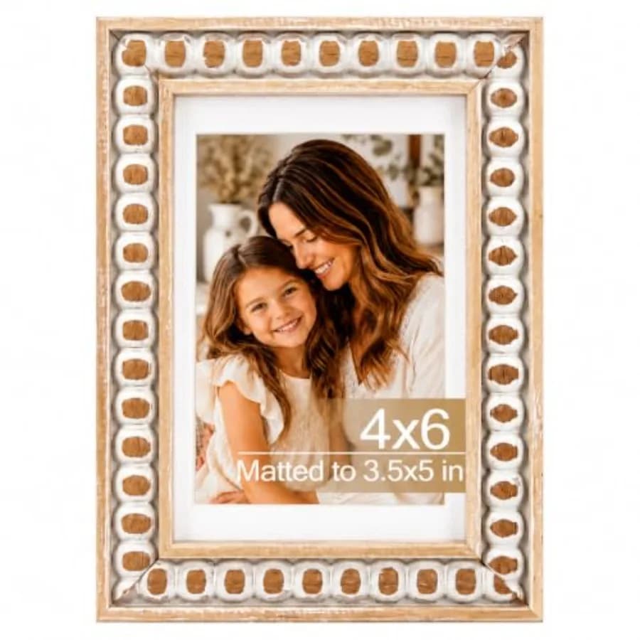 Solid Wood 4x6 Picture Frame Beaded Frame with 3.5x5 Mat, Rustic Vintage 4 by 6 Photo Frame Matted with Plexiglass for Tabletop