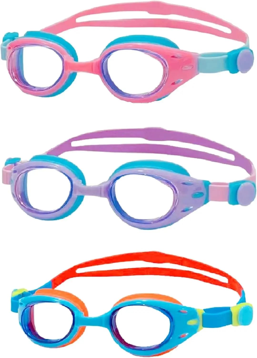 Pack of 3 swim glasses for adults and children from 6 years on | Anti-fog, UV protection, without fluid leaks, with travel cases