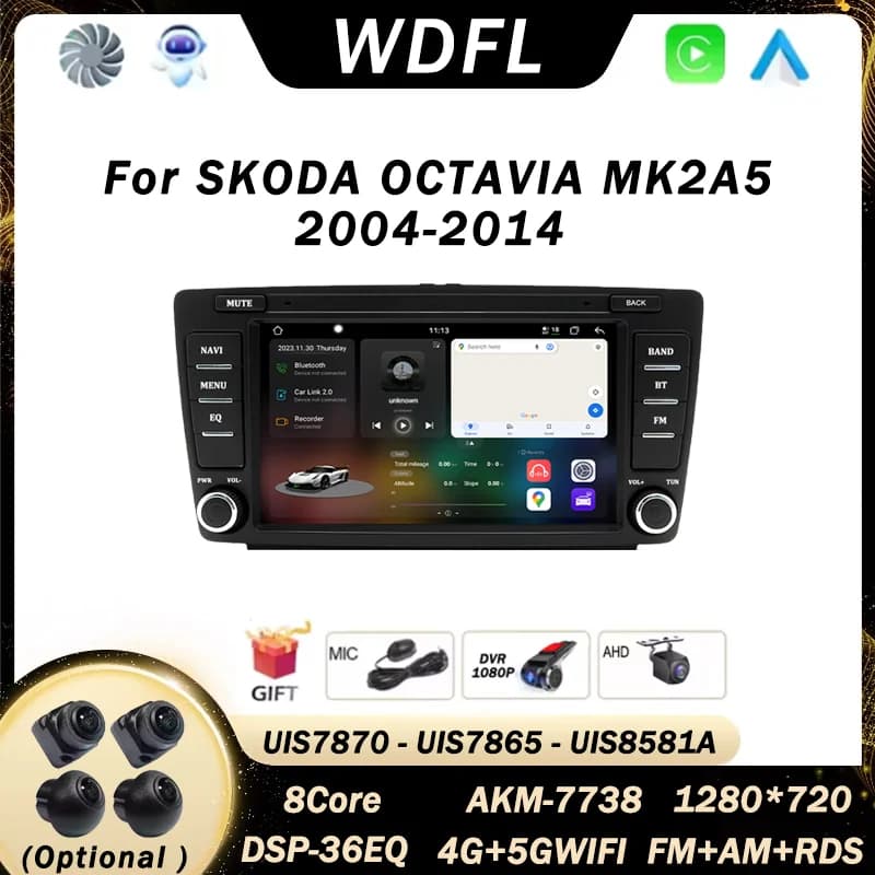 7870 Car Radio Android 13 Carplay For Skoda Octavia A5 Mk2 2004-2014 Multimedia Stereo Navigation Bluetooth WIFI 4G Automotiva