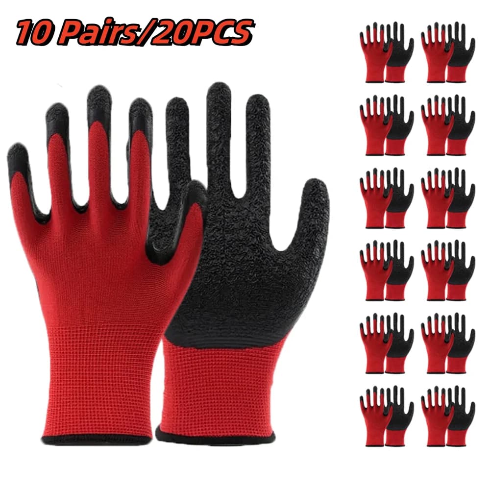 Guanti da lavoro in lattice resistenti da 20 pezzi/10 paia con rivestimento con impugnatura superiore per giardinaggio e protezione del lavoro, resistenti allo strappo e alle erbe