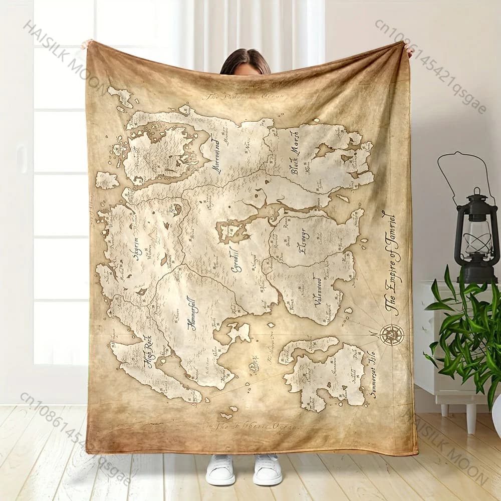 Coperta stampata con mappa fantasy in stile epico, disponibile in diverse misure, calda e morbida, adatta a tutte le stagioni, per casa, divano, viaggi, campeggio, picnic, camper.