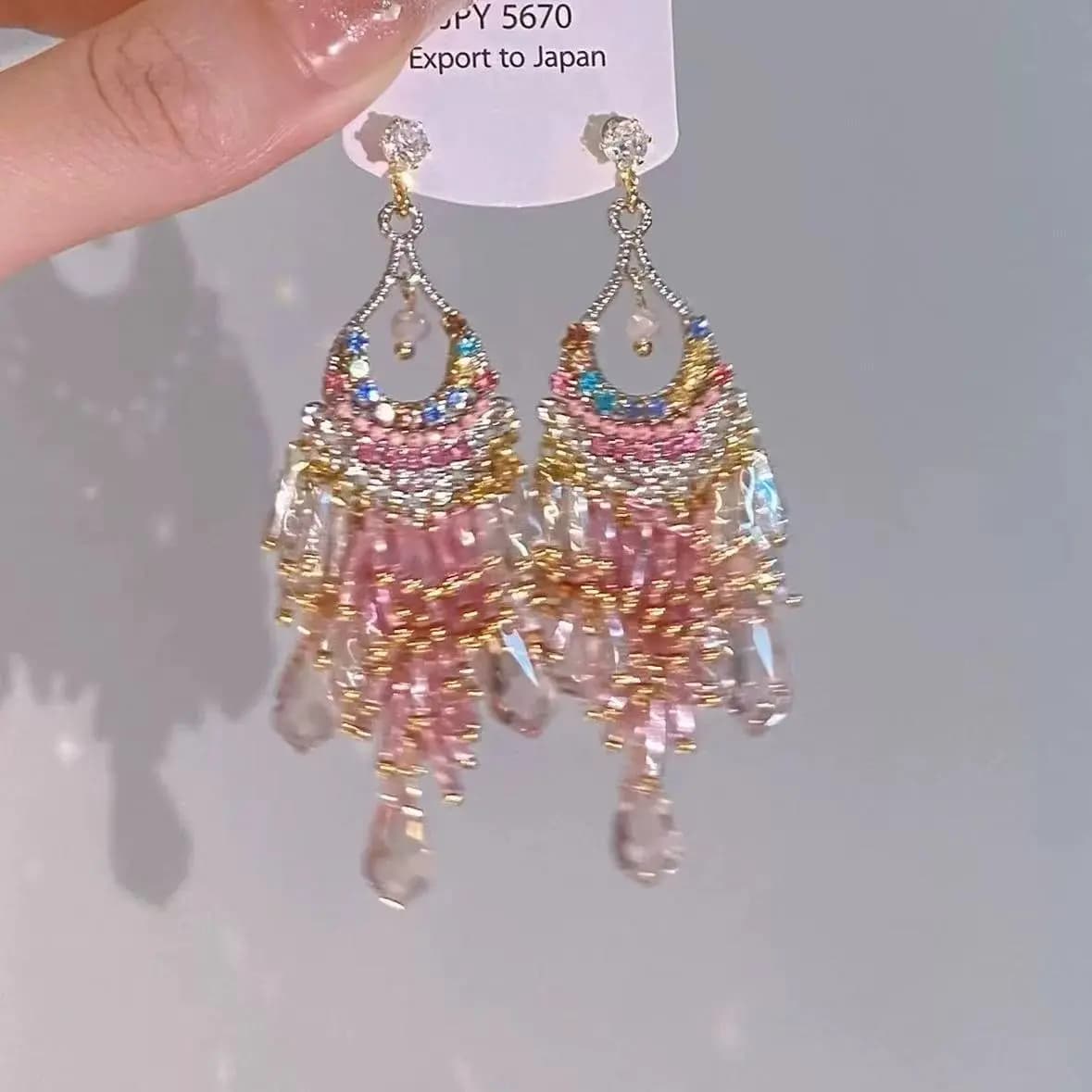 Light luxury heavy industry pink crystal tassel earrings, gentle and elegant earrings, new 925 silver ear rings