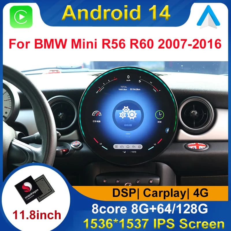 Nuovo Snapdragon 11.8 Pollici Android 14 Per BMW Mini Cooper R56/R60 2007-2016 Autoradio Navigazione GPS Stereo Multimedia BT Audio