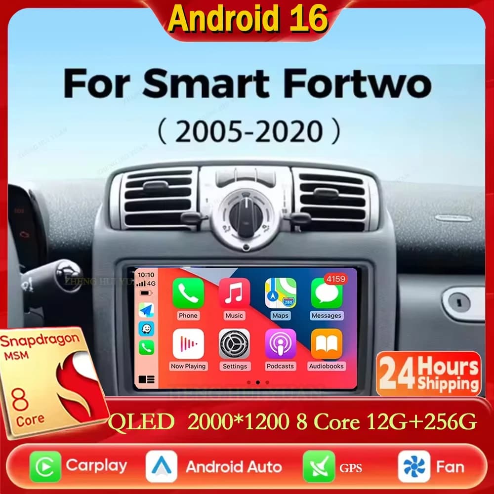 Android 15 Autoradio For Mercedes Benz Smart Fortwo 451 2010 - 2016 Multimedia Carplay Auto GPS navigation RDS Autoradio