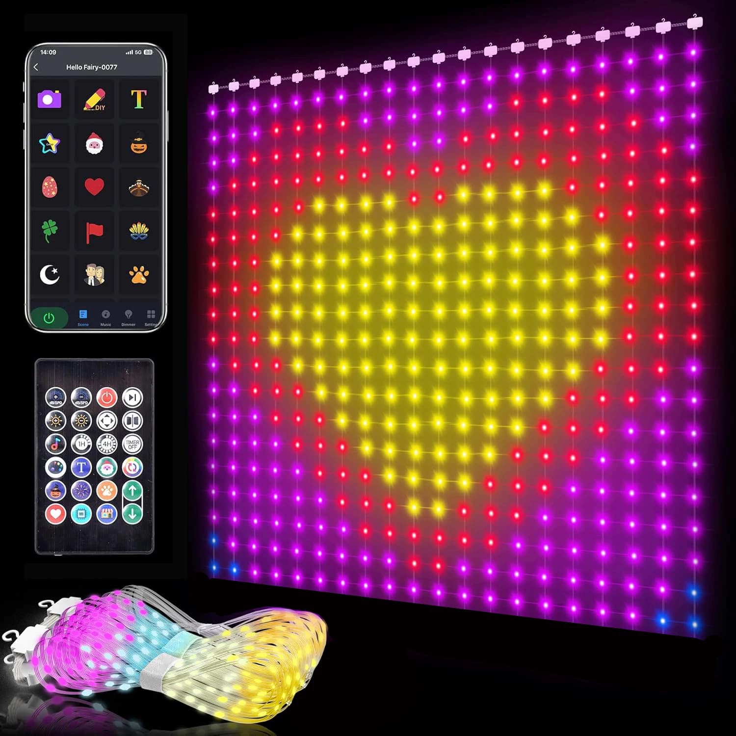 Smart Curtain Lightst 400 LED Curtain Light APP Telecomando Sincronizzazione musicale Luci dinamiche fai-da-te Decorazione dello sfondo