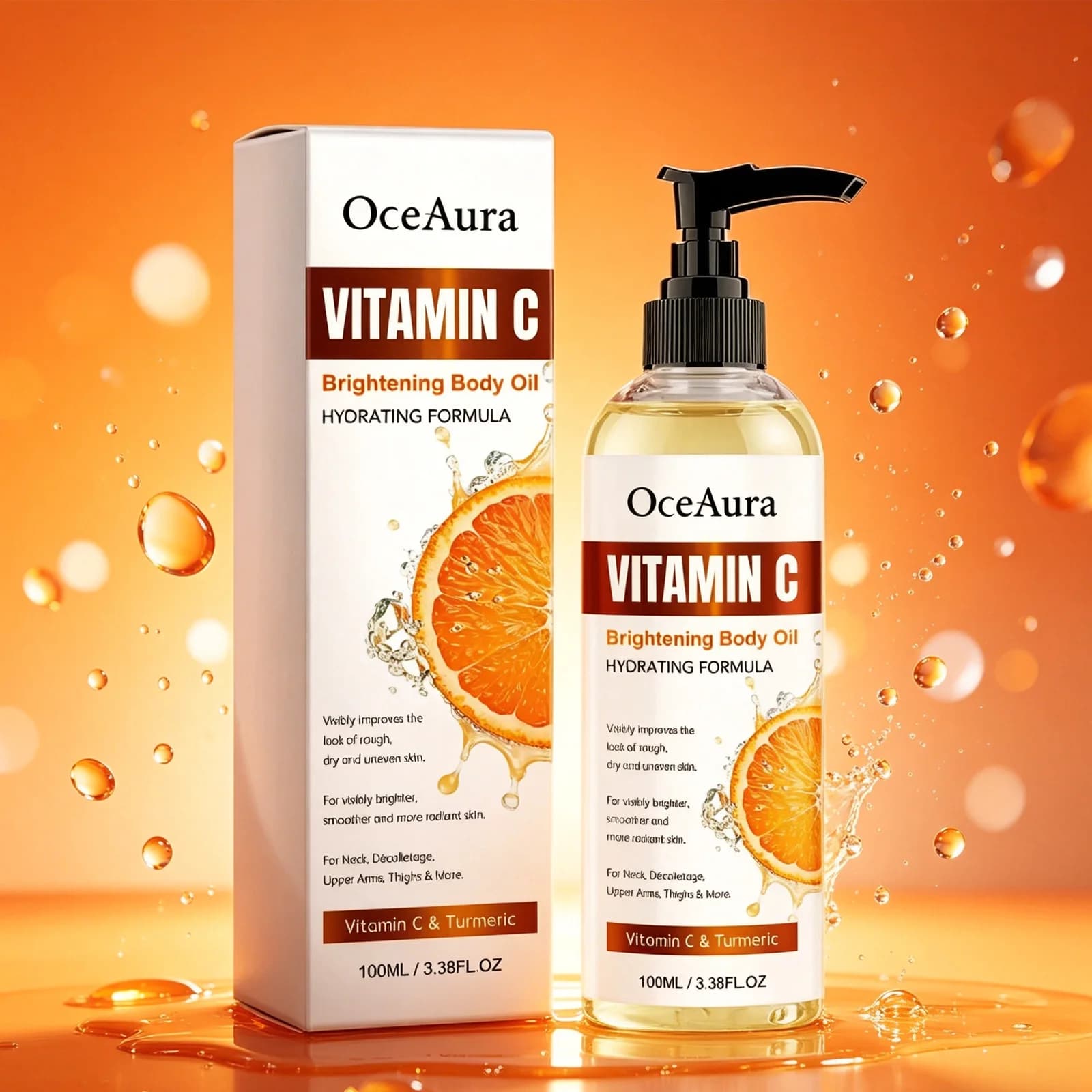 OceAura 100ml Olio per il corpo alla vitamina C, idrata la pelle, pelle liscia, umida e luminosa, olio per la cura del corpo