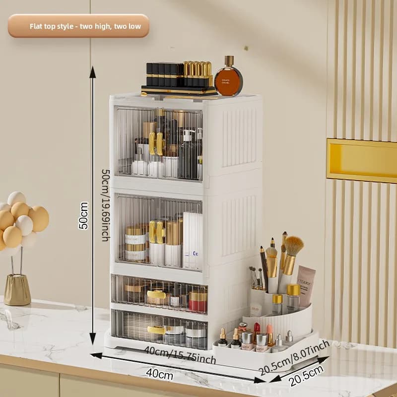 1 Foldable Large-Capacity Cosmetic Storage Box with 360-Degree Side Opening ° Rotatable Makeup Brush Organizer with Transparent Door - White Plastic Storage Cabinet for Cosmetics, Skincare Products, Documents, and Books - Storage for Bedroom, Bathroom, or Kitchen, Cosmetics Storage