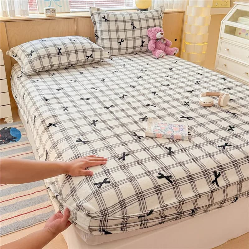 Printed Bedsheet Elastic Fitted Sheet Bed 120/150/180cm Sheets Adults Kids Bed Cover Warm Bed Linen (Pillowcase Need Order)